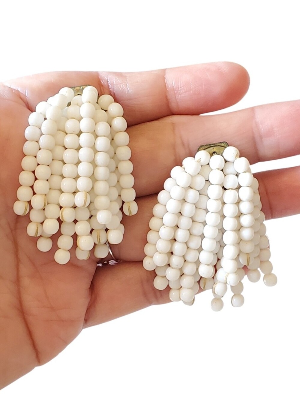 Antique Glass Beads Tassel Clip-on Earrings